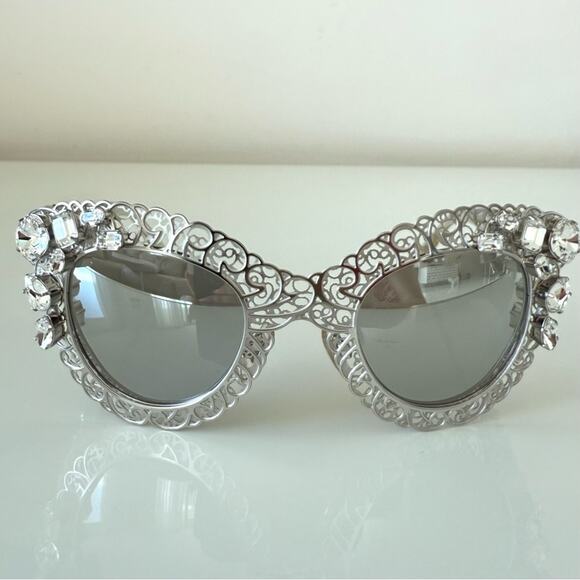 Dolce&Gabbana silver filigree clear crystals oversize sunglasses DG 2134 B-M - Picture 1 of 9